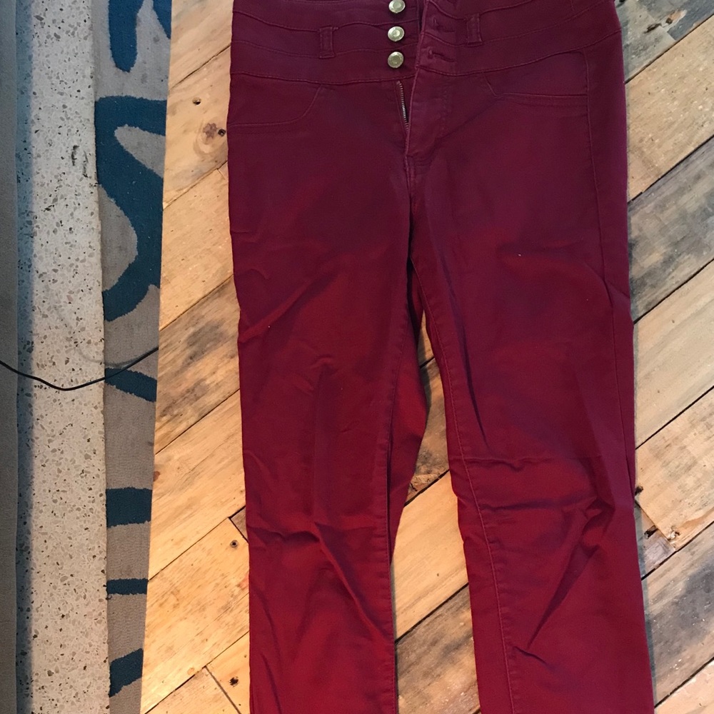 Maroon high waisted skinny jeans